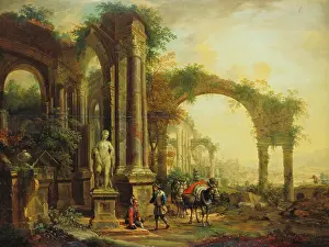 1750s Prints: Landscape with Ancient Ruins and Two Pack Mules, 1756. Creator: Christian Georg Schutz