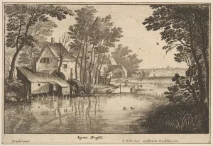 Breughel Prints: Landscape with an Angler, 1650. Creator: Wenceslaus Hollar