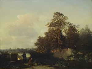 River Landscape Gallery: Landscape with Anglers, 1852. Artist: Kamenev, Valerian Konstantinovich (1823-1874)