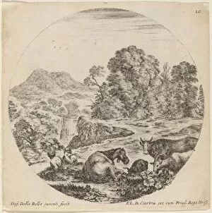 Landscape with Animals and Two Seated Shepherds, 1646. Creator: Stefano della Bella