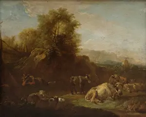 Nicolaes Berghem Prints: Landscape with Animals and a Shepherd, 2nd half of 17th century. Creator: Nicolaes Berchem