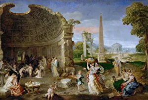 Sustris Prints: Landscape with antique ruins and bathing women