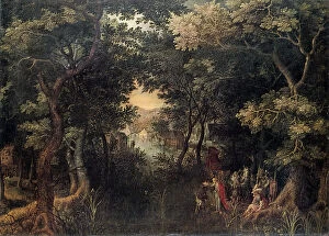 Images Dated 30th September 2005: Landscape with the Apostle Philip Baptizing the Eunuch, (1590-1632?). Artist: David Vinckboons