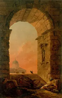 Rooftops Prints: Landscape with an Arch and the Dome of Saint Peter's in Rome