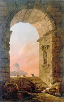 Images Dated 23rd February 2011: Landscape with an Arch and the St. Peters Basilica in Rome, 1773
