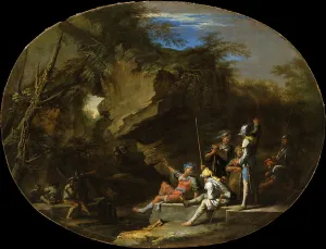 Rosa Salvator Prints: Landscape with Armed Men, c1640. Creator: Salvator Rosa