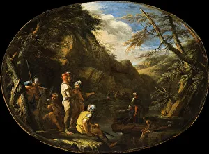 Rosa Salvator Prints: Landscape with Armed Men, c1640. Creator: Salvator Rosa