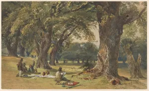 Picnic Prints: Landscape with four artists, 1830-1887. Creator: William Collingwood Smith