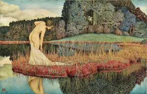 Tempera On Canvas Prints: Landscape with a bathing woman, c1910. Creator: Riemerschmid, Rudolf (1873-1953)