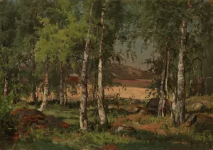 Cereal Prints: Landscape with Birch Grove and Rye Field, 1876. Creator: Hjalmar Munsterhjelm