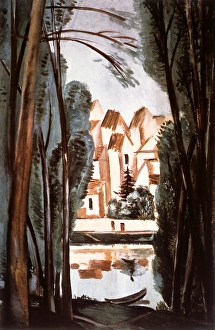 Tranquil Prints: Landscape with a Boat at the Bank, 1915