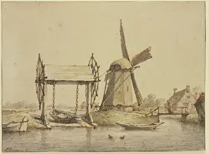 Landscape with a boat lift and a mill, 17th century. Creator: Anthonie van Borssom