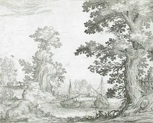 Arcadian Prints: Landscape with Two Boats, between 1630 and 1645. Creator: Ercole Bazicaluva