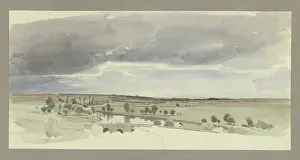 Horizon Prints: Landscape with a body of water and a stone dam, 1849. Creator: Carl Theodor Reiffenstein