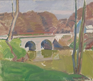 1944 Prints: Landscape with bridge, 1944. Creator: Knud Ove Hilkier