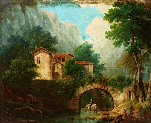 River Valley Prints: Landscape with a Bridge, 19th century. Creator: Unknown