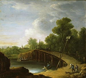 Wooden Bridge Prints: Landscape with a Bridge, End of the 18th century. Creator: Fredrik Petersen
