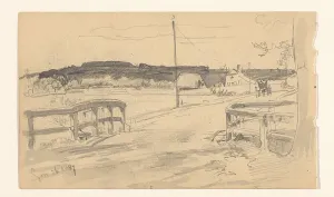 Telegraph Pole Prints: Landscape with bridge and farms near Son, 1887. Creator: Jan Hoynck van Papendrecht