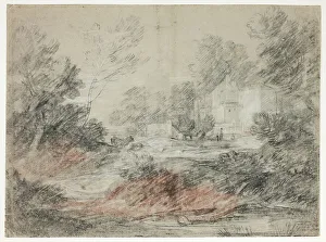 Gainsborough Thomas Prints: Landscape with Buildings by a Stream, 1782/86. Creator: Thomas Gainsborough