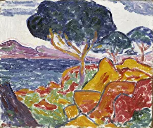 Oil On Canvas Mounted On Fiberboard Prints: Landscape, ca. 1909-1914. Creator: Carl Newman