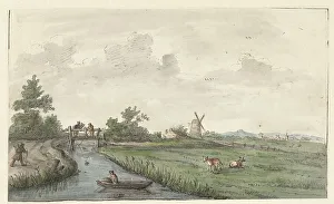 Milkmaid Prints: Landscape with canal and country road, 1661-1693. Creator: Gerrit Grasdorp