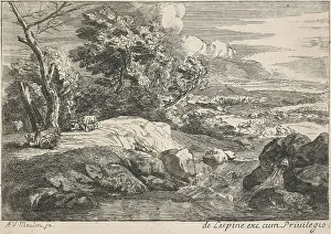 Flowing Prints: Landscape with a cascading river, after 1667. Creator: Jan van Huchtenburg