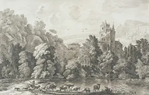 Etching And Aquatint Prints: Landscape with Castle and Shepherd Tending Flock, 1704. Creator: Cornelis Ploos van Amstel