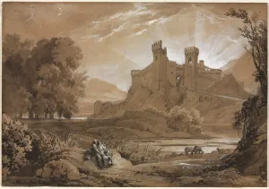 Heightened With White Gouache Prints: Landscape with Castle and Shepherds