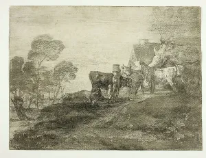 Gainsborough Thomas Prints: Landscape with Cattle by a Cottage, late 1770s. Creator: Thomas Gainsborough