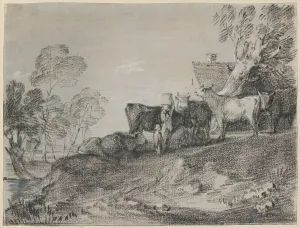 Gainsborough Thomas Prints: Landscape with Cattle by a Cottage, late 1770s. Creator: Thomas Gainsborough