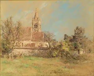 Lhermitte Leon Augustin Prints: Landscape with Church, 1900-1925. Creator: Leon-Augustin Lhermitte
