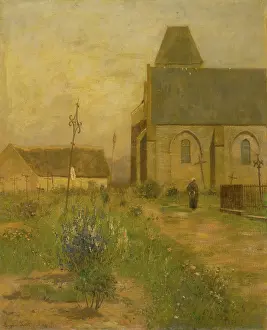 Eugen Prints: Landscape with church and graveyard, 1895. Creator: Eugen Jettel