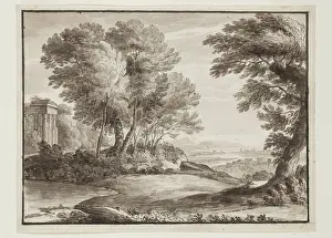Lakeside Prints: Landscape with a Classical Temple, after Claude, c1800s. Creator: Luigi Gasparini
