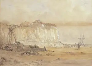 Staircase Prints: Landscape With Cliff, 1863. Creator: Samuel Bough