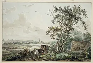 Spire Prints: Landscape with Coach, near Hilversum, (1779?). Creators: Egbert van Drielst, Jacob Cats