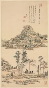 Landscape in the Color Style of Ni Zan, 1707. Creator: Wang Yuanqi (Chinese, 1642-1715)