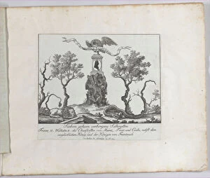 Mythological Creature Gallery: Landscape containing seven silhouettes, 1793-1800. Creator: Anon