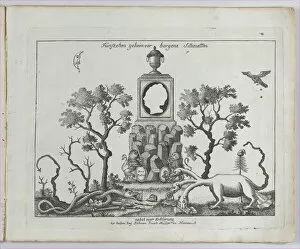 Mythical Creatures Gallery: Landscape containing fifteen silhouettes, 1793-1800. Creator: Anon