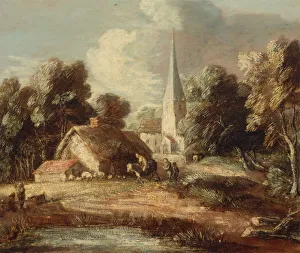 Gainsborough Thomas Prints: Landscape with cottage and church, between 1771 and 1772. Creator: Thomas Gainsborough
