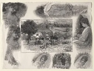 Henry Wolf Prints: Landscape with Cottage and Cows Surrounded by Various Sketches