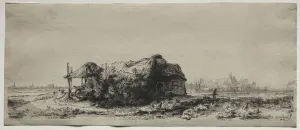 1606 1669 Prints: Landscape with a Cottage and Hay Barn: Oblong, 1641. Creator: Rembrandt van Rijn (Dutch