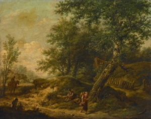 Sandbank Prints: Landscape with Cottage and Travelers, 19th century. Creator: Unknown