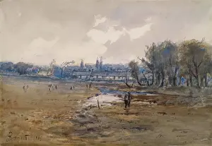 1869 Prints: Landscape with Cottages and Figures, 1869. Creator: B Smith