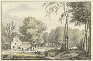 Gable Prints: Landscape with a covered wagon outside farm buildings, 1637-1692. Creator: Roelant Roghman