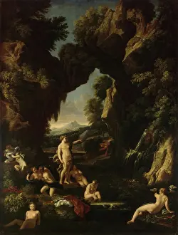 Caves Prints: Landscape with Diana and Actaeon, 1667. Creators: Carlo Maratti, Gaspard Dughet
