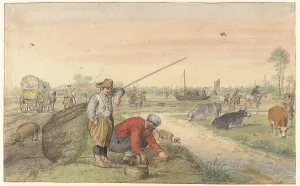 De Stomme Van Kampen Prints: Landscape with Two Eel Fishermen by a Ditch, c.1625-c.1630. Creator: Hendrick Avercamp