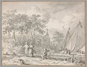 Aldret Van Everdingen Prints: Landscape with Elegant Figures by a River