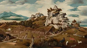 Colonisation Prints: Landscape with an Episode from the Conquest of America, c.1535. Creator: Jan Mostaert