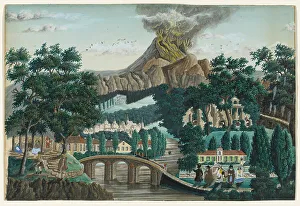 Erupting Prints: Landscape with Erupting Volcano, Bridge and Wedding Party, n.d. Creator: Ernst Damitz