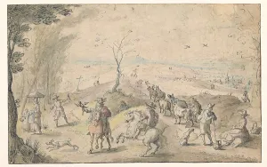Falconer Prints: Landscape with falconers and herdsman, 1596-1653. Creator: Jan Wildens